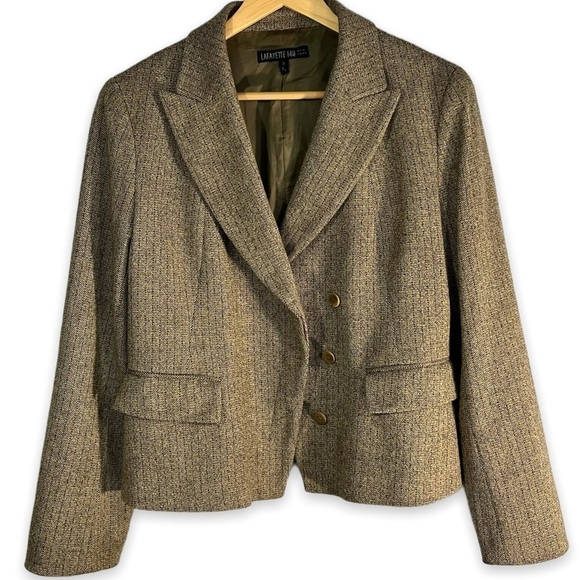 Lafayette 148 New York Wool Angora Blend Tweed Blazer, Brown Tweed, Size 8 - Picture 2 of 12